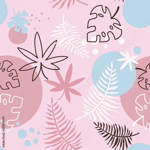 Seamless pattern with tropical leaves