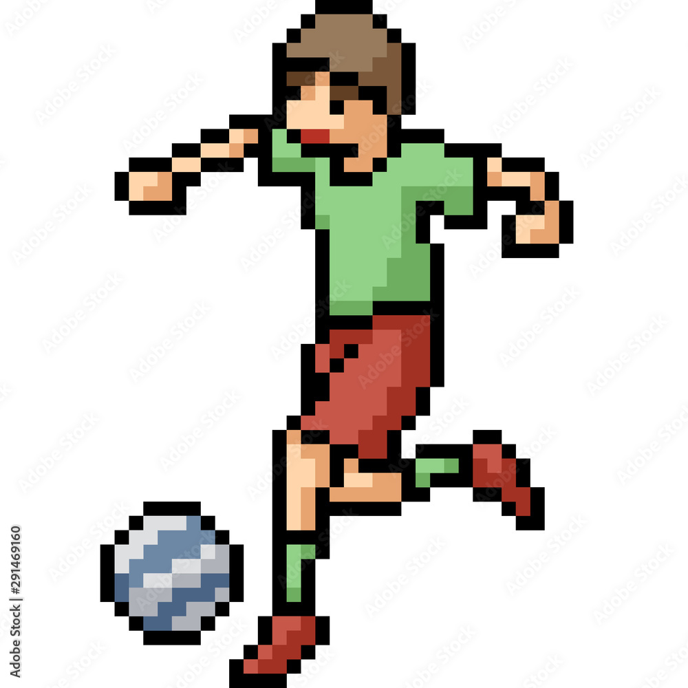vector pixel art boy play football vector pixel art boy play football