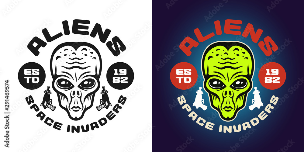 Aliens vector emblem, badge, label or shirt print