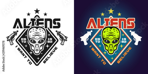 Aliens vector emblem two styles black and colored