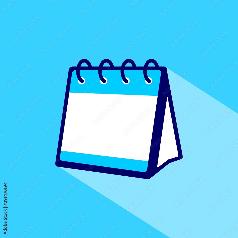 Vector icon of desk calendar with blue background. Flat style vector illustration with long shadow. Vector icon of desk calendar with blue background. Flat style vector illustration with long shadow.