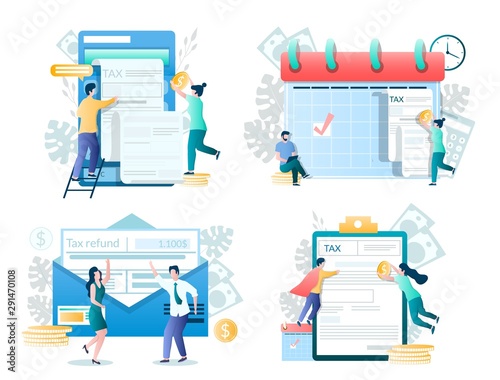 Taxes and taxation vector concept isolated illustration set