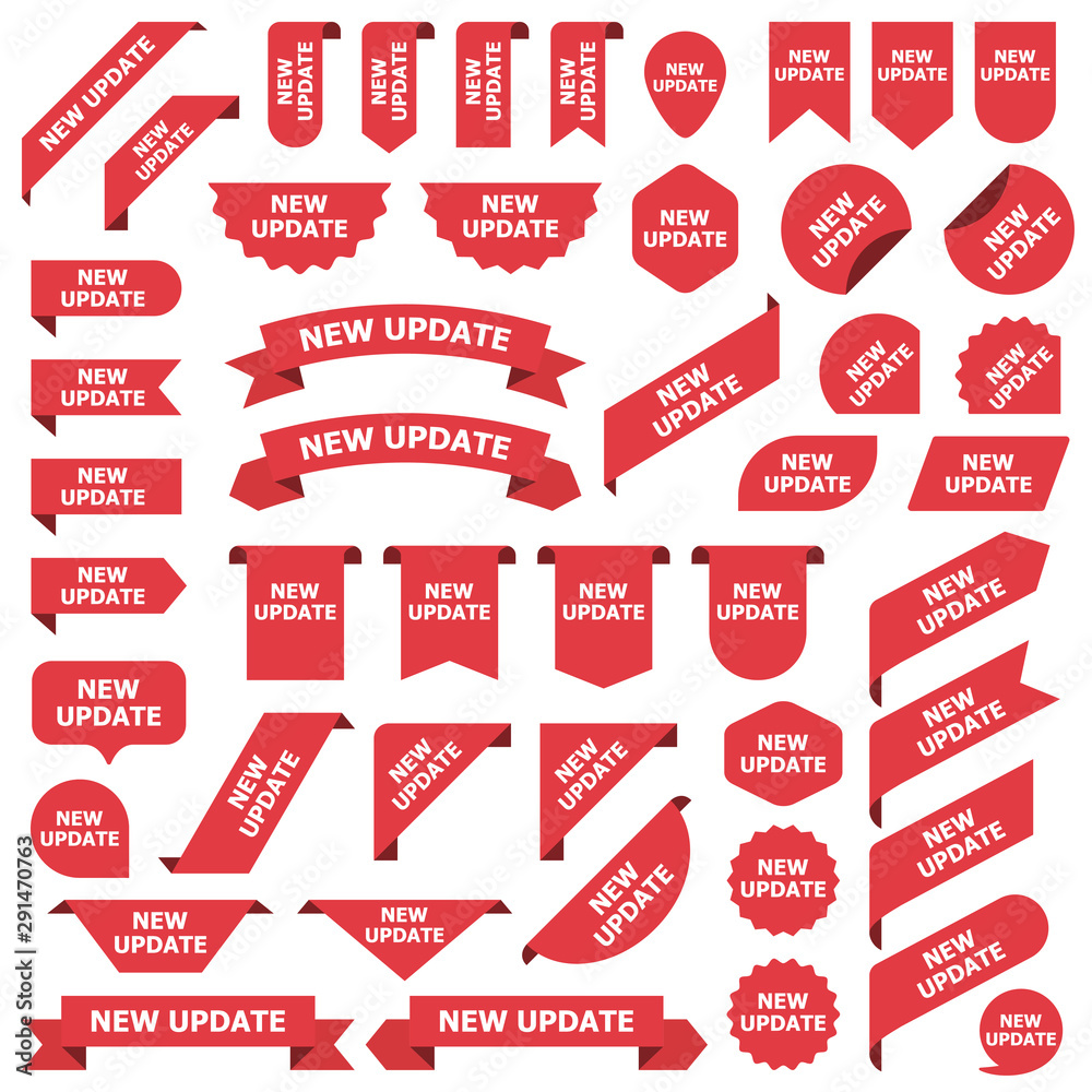 Big set of red stickers new update tags, labels and banners