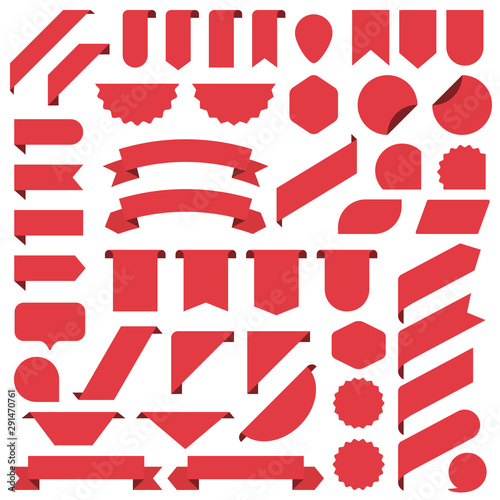 Set of red blank banners ribbon. Tag, label in a flat design