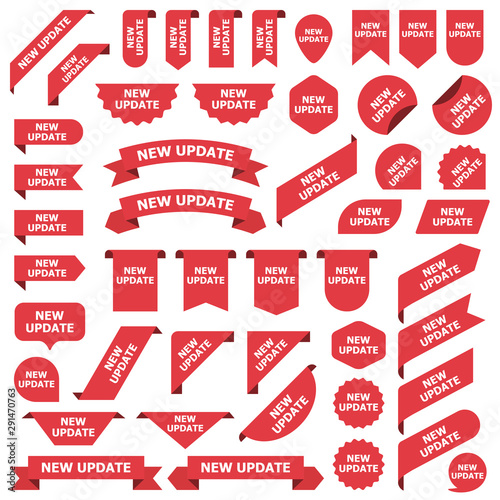 Big set of red stickers new update tags, labels and banners