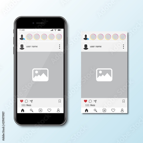 Smartphone template for social media app with frame mock up
