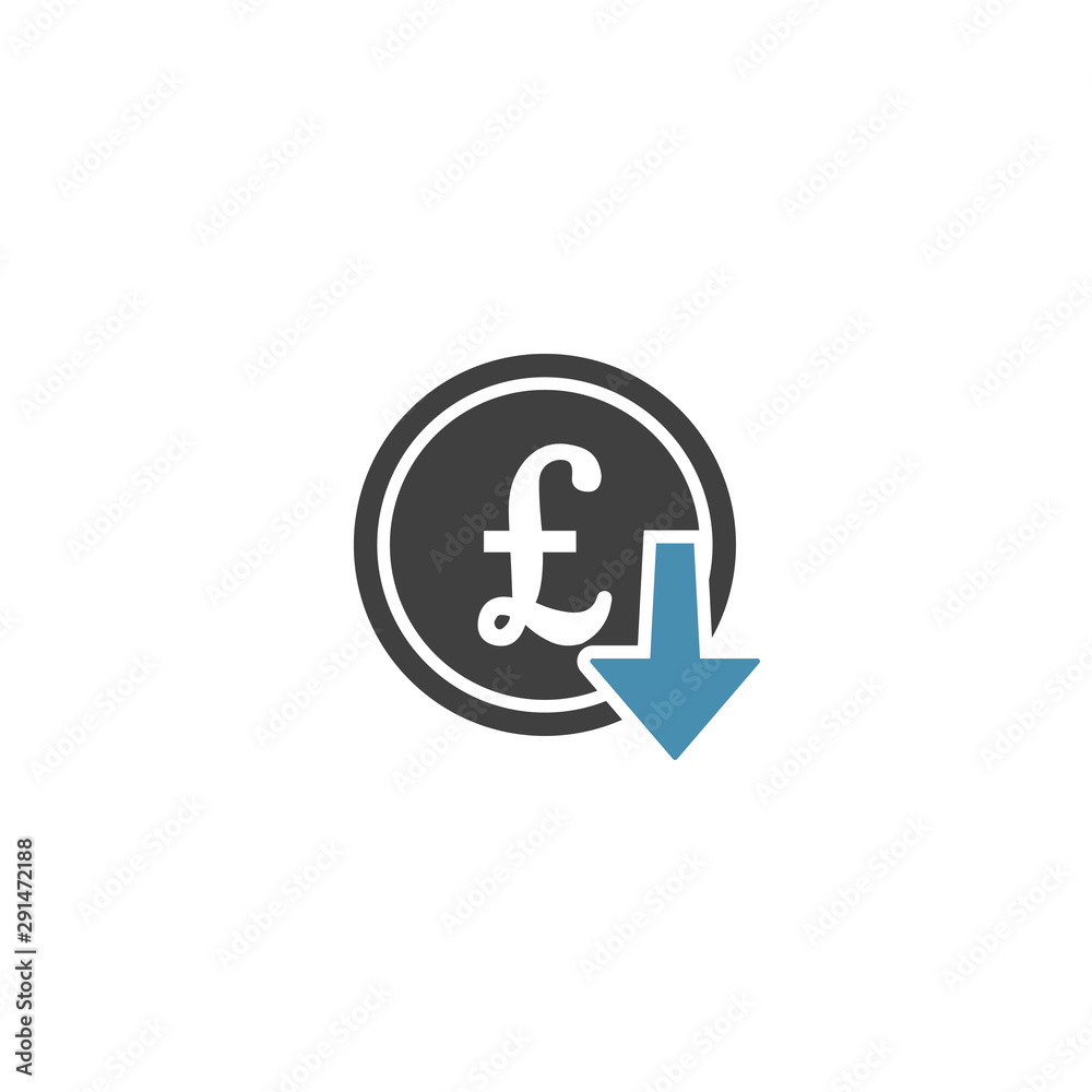 Pound cost decrease icon on a white background. Vector illustration Pound cost decrease icon on a white background. Vector illustration