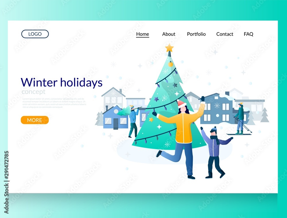 Winter holidays vector website landing page design template