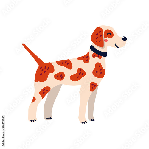 Happy cartoon hunting dog on white background. Dog beauty salon. Funny puppy ...