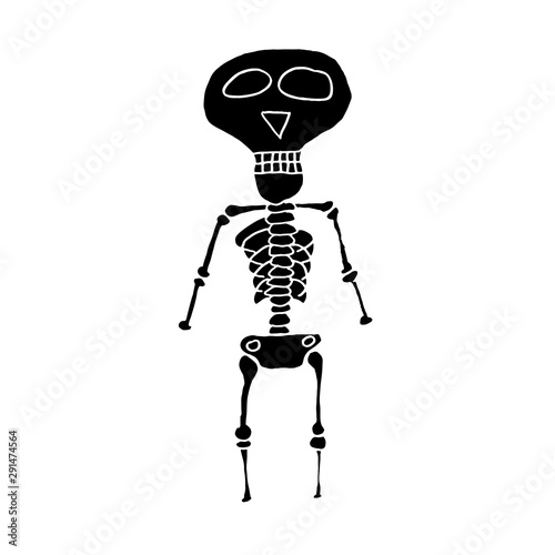 Funny cartoon hand drawn skeleton illustration. Doodle vector skeleton illustration. Isolated skeleton illustration for various projects.