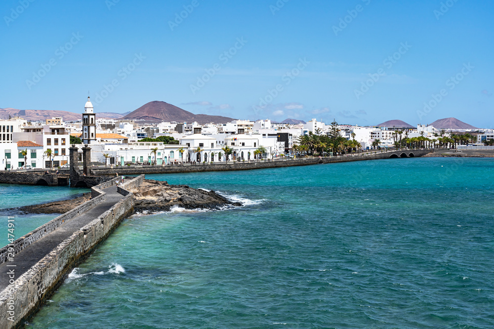 View from the old fortress (Castillo de San Gabriel) on the city of Arrecife, Lanzarote, Spain