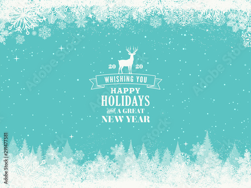 Merry christmas,Snow forest. pines in winter and mountain vector Illustration