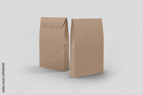 3D illustrator Paper Lunch Bags. Isolated On White Background