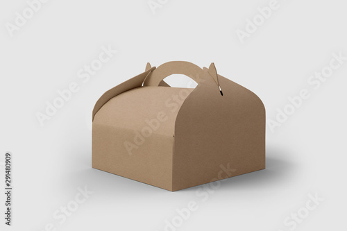 3D illustrator Cardboard Carry Box Packaging For Food, Gift Or Other Products. On White Background Isolated. Ready For Your Design