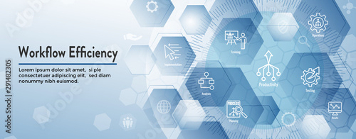 Workflow Efficiency Icon Set and Web Header Banner with Operations, Processes, Automation, etc