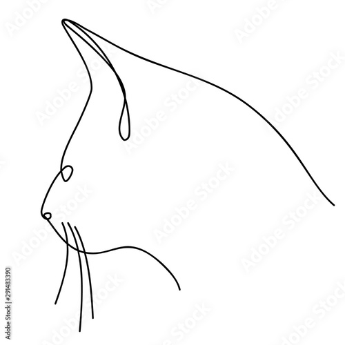 Continuous line drawing. Cat. Vector illustration. In black colour isolated on white background.