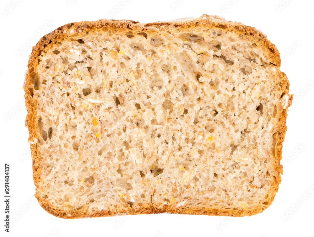 Slice of bread with corn isolated on white background