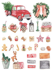 Christmas icons. watercolor illustration