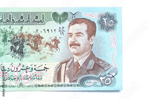 old 25 Iraqi Dinars banknote with Saddam Hussein portrait photo