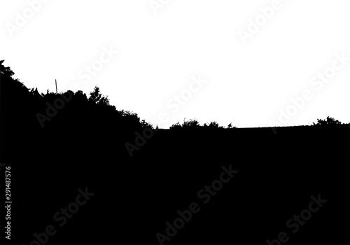 Black tree forest panorama silhouette. Card with copy space. Isolated on white background. Vector nature illustration