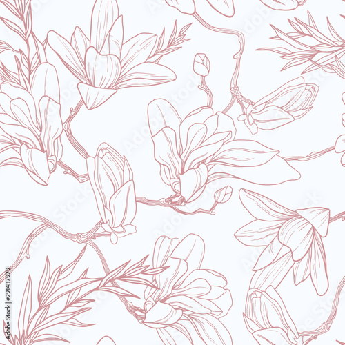 Carta da parati stile francese - Carta da parati Seamless floral pattern with magnolia.