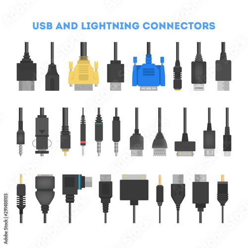 Cable wire set. Collection of audio and video connector.