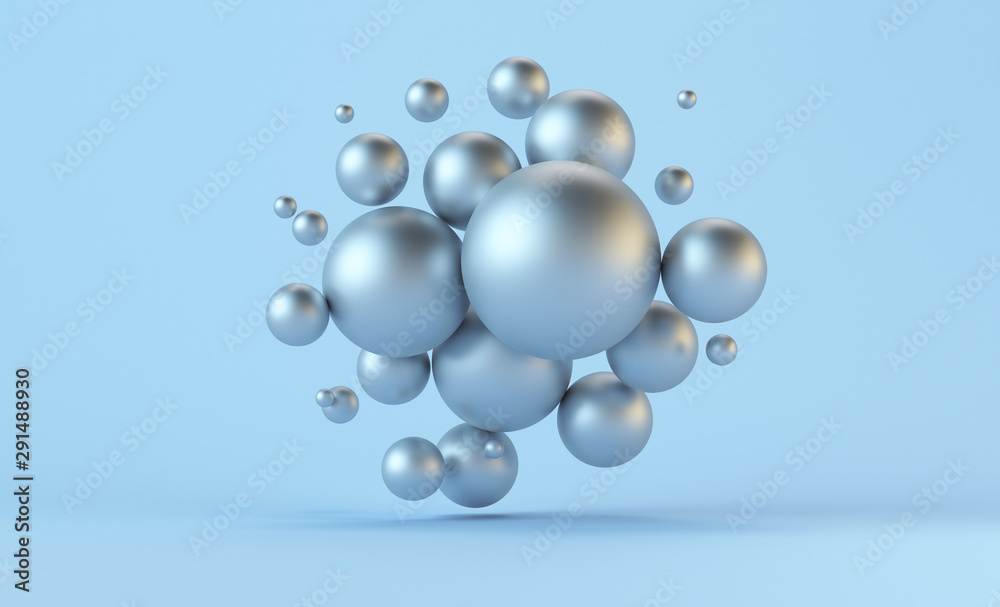 Metal spheres on a blue background. 3d render illustration. Metal spheres on a blue background. 3d render illustration.