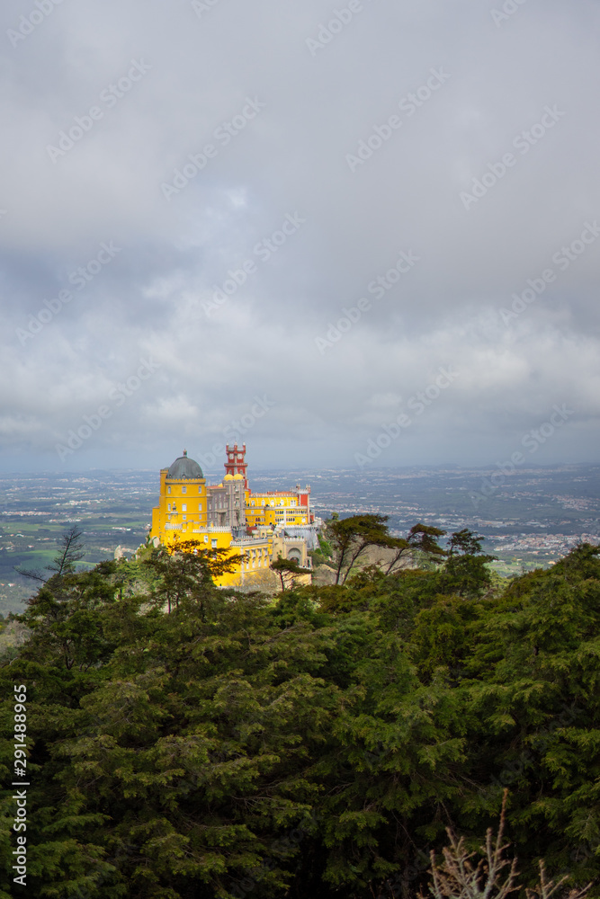 Landscape of Sintra with the Pena Palace on a mountain