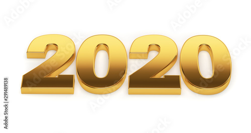 New 2020 year golden isolated on white background. 3D rendered.
