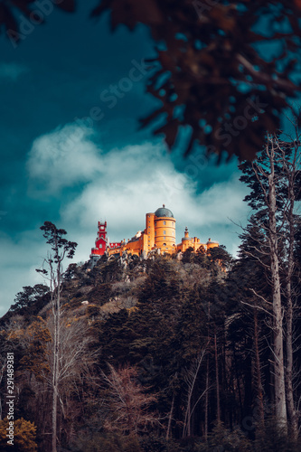 Pena palace in Sintra from the base of the mountain