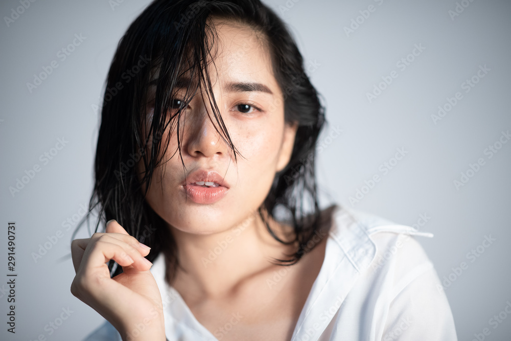 Portrait young Asian girl on white background. Portrait young Asian girl on white background.
