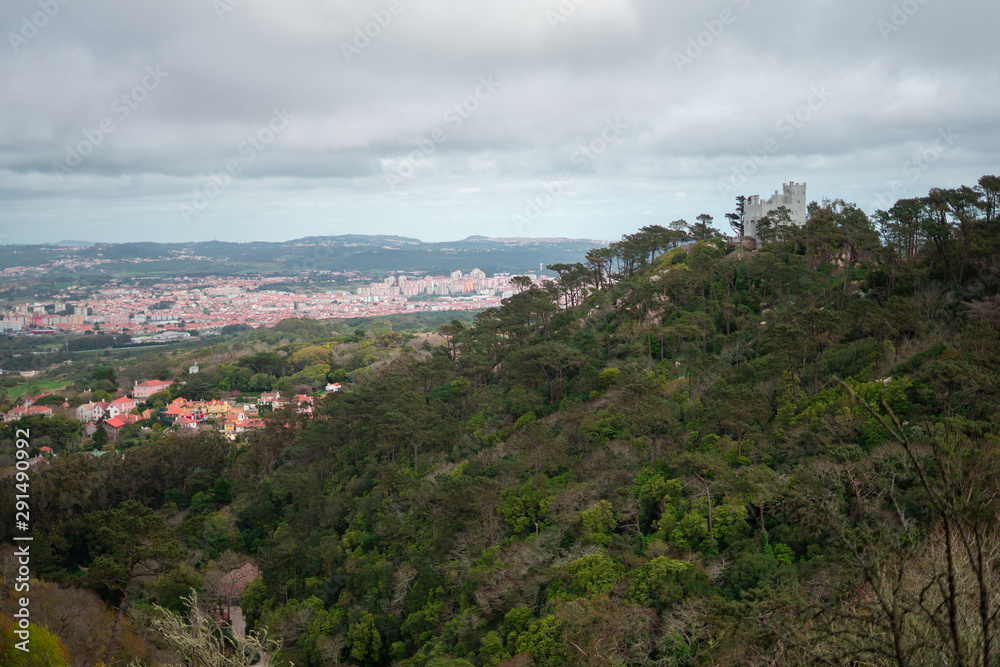 Landscape of Sintra with a castle on the top of the hill