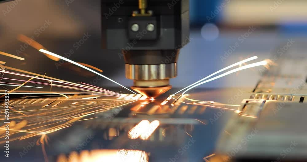 CNC Laser cutting of metal, modern industrial technology.