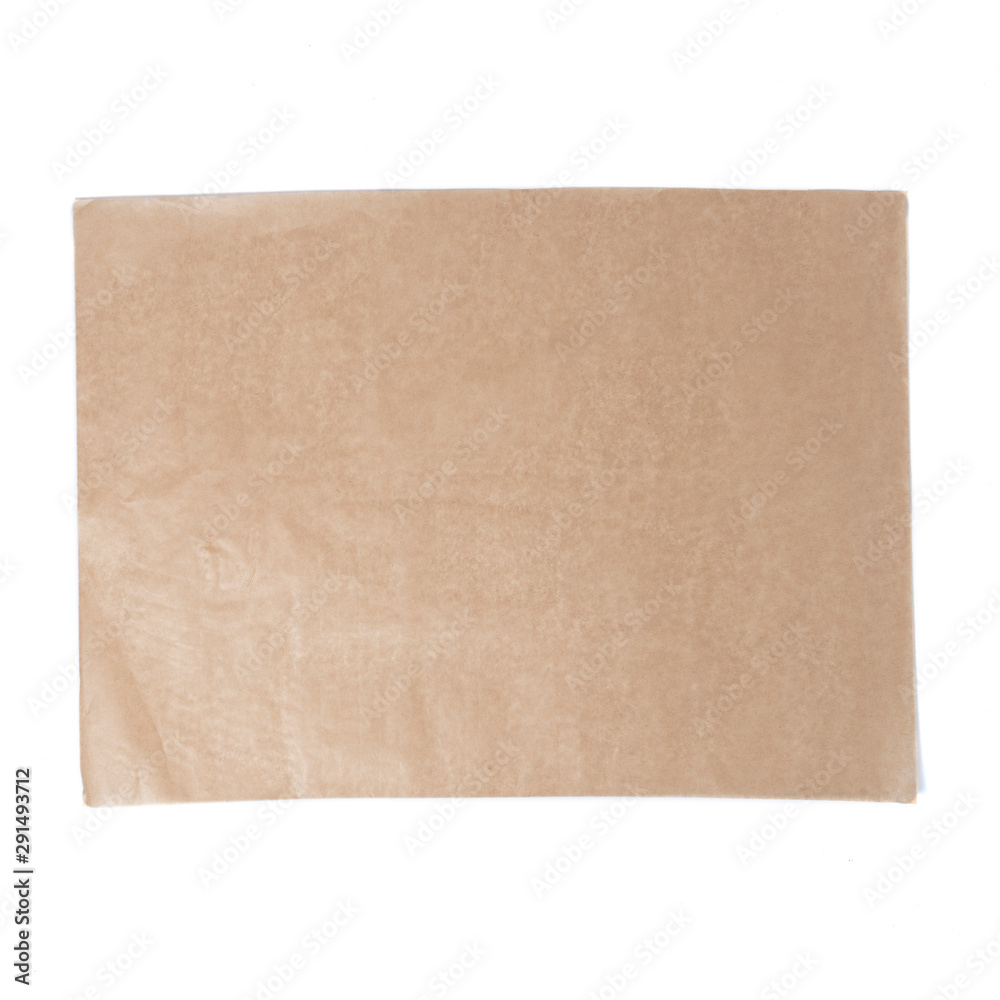Mock-up of Recycled blank kraft paper shopping bag for lunch or food or purchases on white isolated background, top view Mock-up of Recycled blank kraft paper shopping bag for lunch or food or purchases on white isolated background, top view