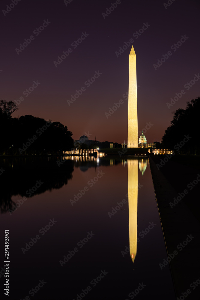 Washington Monument and US Capitol and Reflections Before Dawn