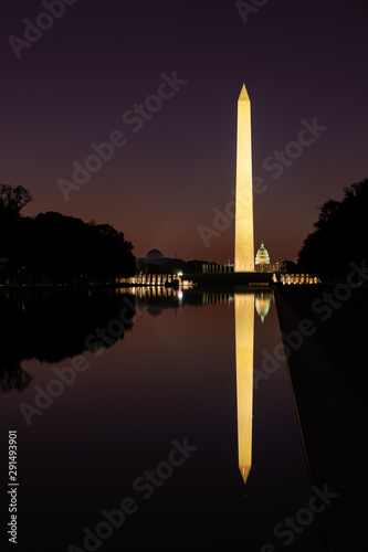 Washington Monument and US Capitol and Reflections Before Dawn