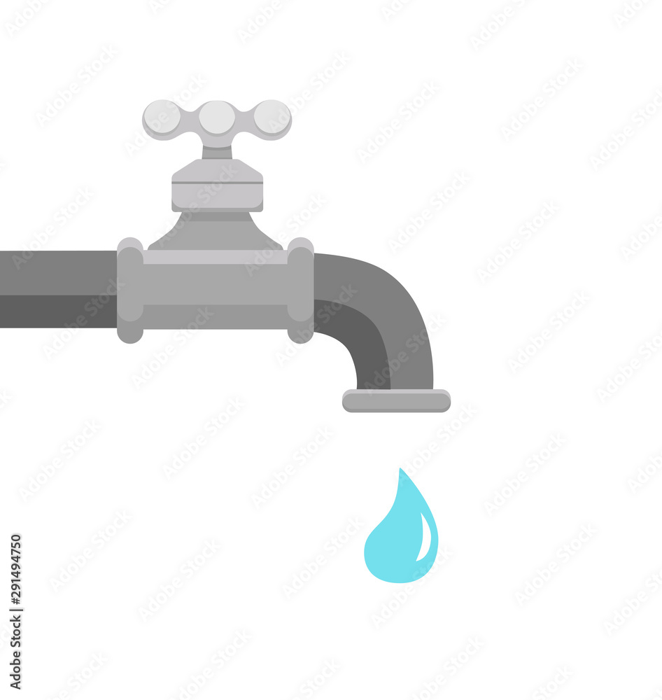 Vector illustration of faucet and a falling drop of water. Vector illustration of faucet and a falling drop of water.