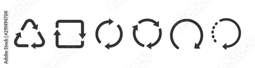 recycle symbol collection. recycle black icons in a row, isolated on white background. set of recycle icons. illustration