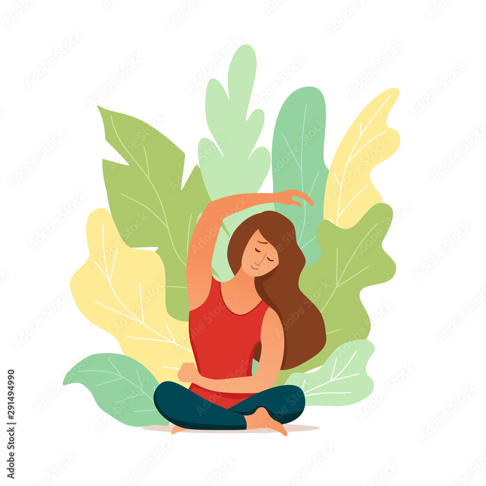 Young girl doing yoga pose meditation vector illustration. Young girl doing yoga pose meditation vector illustration.
