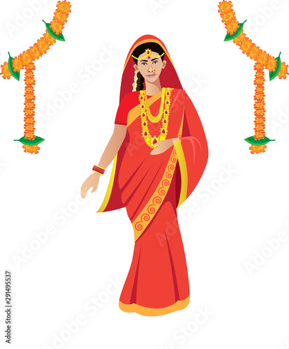 maharashtrian, hindu bridge standing for wedding,