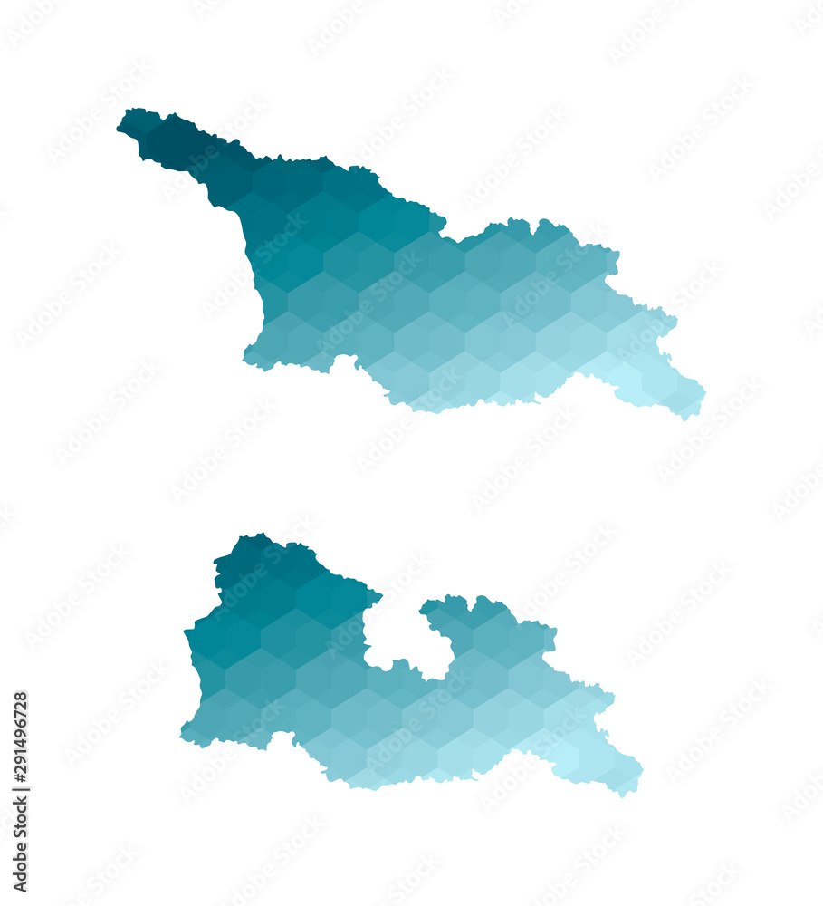 Fototapeta premium Vector illustration icon with 2 simplified blue silhouettes of Georgia map (including and not including disputed area of Abkhazia and South Ossetia). Polygonal geometric style. White background
