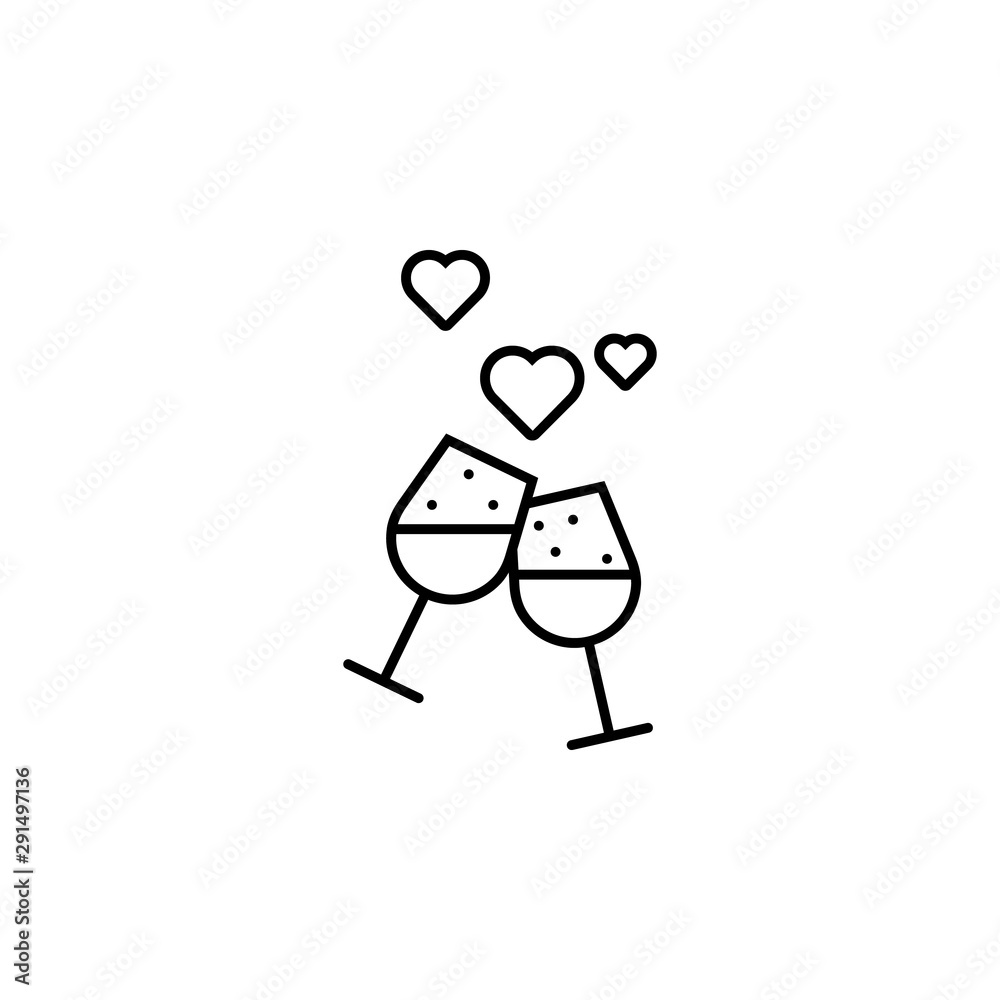 Drink, glasses, love, champagne icon. Element of peace day thin line icon