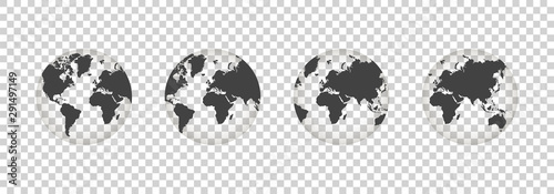 Set of transparent globes. Earth transparent style. 3d icon with set transparent globes earth. Vector illustration