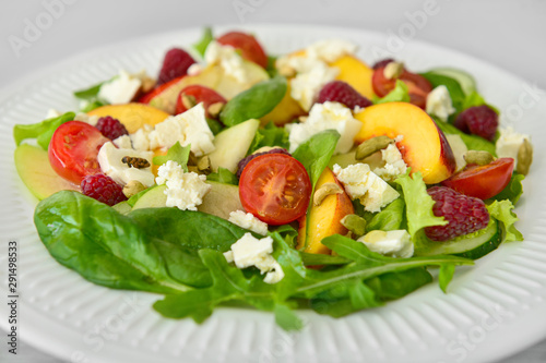 Tasty salad on plate, closeup