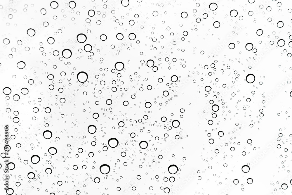 Rain drops on window glasses surface Natural Pattern of raindrops. Natural pattern of raindrops on white background for your design.