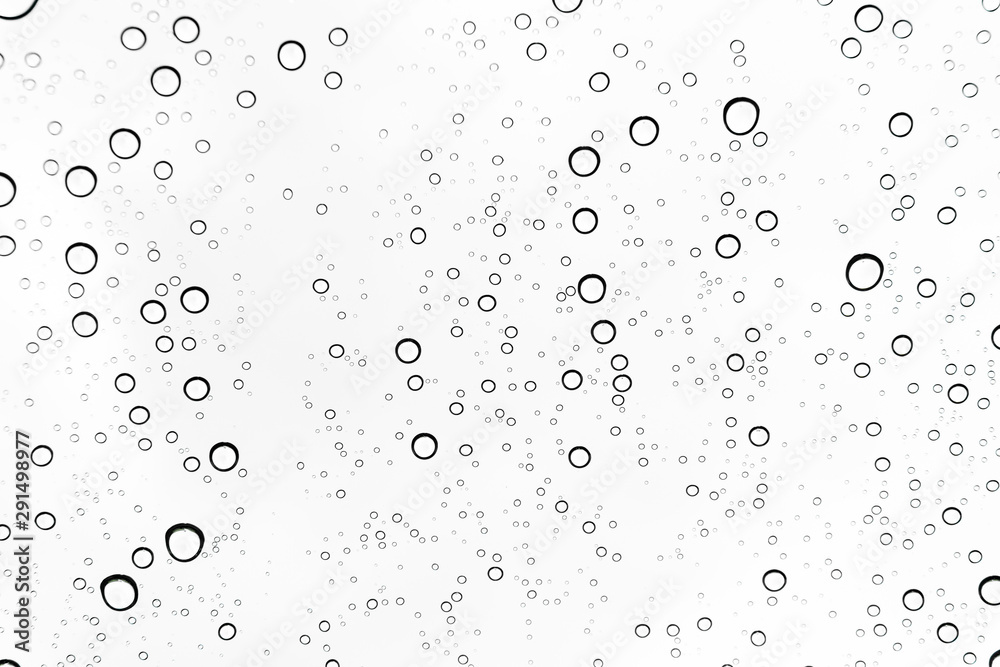 Rain drops on window glasses surface Natural Pattern of raindrops. Natural pattern of raindrops on white background for your design.