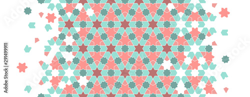 Geometric islamic pattern. Geometric halftone texture with color tile disintegration or breaking