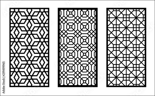 Laser pattern. Set of decorative vector panels for laser cutting. Template for interior partition in arabesque style. Ratio 1:2