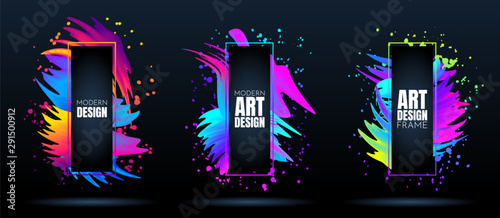 Vector frame for text. Modern Art graphics. Dynamic frame stylish geometric black background. Element for design business cards, invitations, flyers and brochures. Festive 3d brush. Paint splash