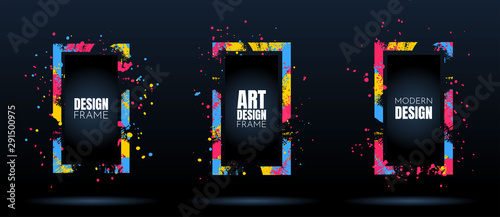 Vector frame for text. Modern Art graphics. Dynamic frame stylish geometric black background. Element for design business cards, invitations, gift cards, flyers and brochures